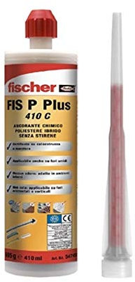 Fischer Tassello Chimico FIS P PLUS 410 C Resina Poliestere per Fissaggio Tende da Sole, Antenna tv, Scale in Cemento, Mattone Forato, 410ml