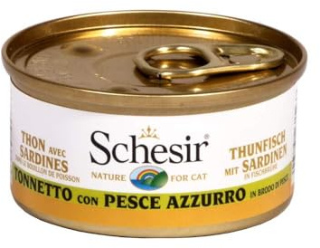 Schesir, Cibo Umido per Gatti Adulti Tonno e Pesce Azzurro, in Brodo - (24 Lattine da 70g)