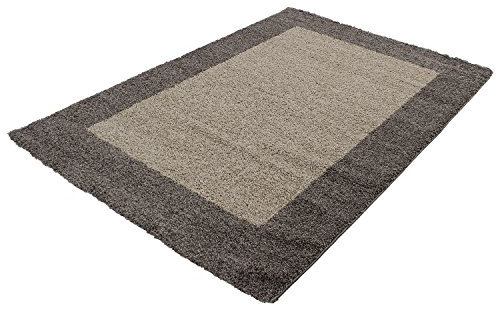 Ayyildiz Designer Hochflor Teppich, Langflor Shaggy Teppich 2 farbig Bordüre Muster, Läufer Teppich, Pflegeleicht, Wohnzimmerteppich, Größe:100 x 200 cm, Farbe:Taupe