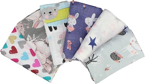 Clevere Kids Mulltücher | 6er-Pack | bedruckt | OEKO-TEX | doppelt gewebt | 70x80 | Spucktücher (Mädchen)