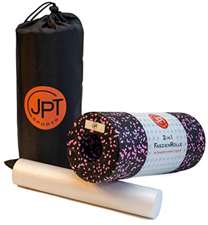 JPTsports 2in1 Faszien-Rolle inkl. eBook & praktischer Tragetasche | hochwertige Massagerolle für Rücken, Beine, Wirbelsäule | Foam-Roller für Faszien-Training (Schwarz/Pink)