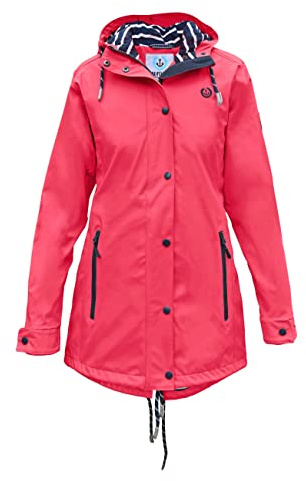 MADSea Damen Regenmantel Friesennerz 620 | halblanger wasserdichter Regenparka | winddicht mit maritimen, weiß/blauen Innenfutter, Azalea Pink, Größe:44