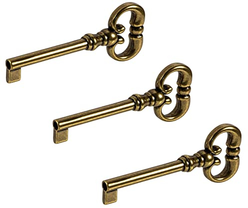Gedotec Clé à panneton Armoire Clé à panneton pour serrure de meuble Clé de rechange Déco - H2145 | 38 mm | laiton brun bruni (3x MOZART) | Clé d'armoire Antique | Serrure de meuble Vintage