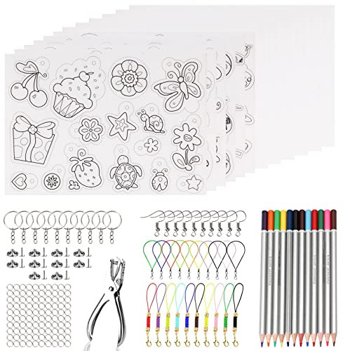 SUNANFBEST Schrumpffolie Set, Schrumpffolienset Schrumpffolien Set Schrumpffolie Basteln zum Bastelset shrink plastic DIY Geschenk für Schlüsselanhänger Ohrring Handwerk