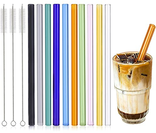 10x Glasstrohalme Bunt - Bunte Strohhalme Glas Bunt - Glasstrohhalme Kurz Farbig - Bunte Glasstrohhalme Bunt - Strohhalm Glas Trinkhalme Glas Strohhalm Bunt