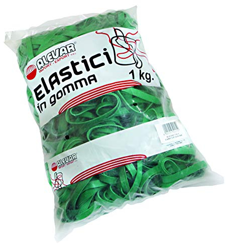 Alevar Elastici a Fettuccia in Gomma, Diametro 150 mm, Spessore 8x1,5 mm, Colore Verde, Confezione in Busta da 1 kg