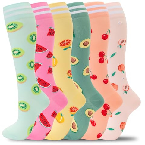 fenglaoda Compression Socks for Women Men Support Circulation 6 Pairs Socks For Nurse, Travel, Flight