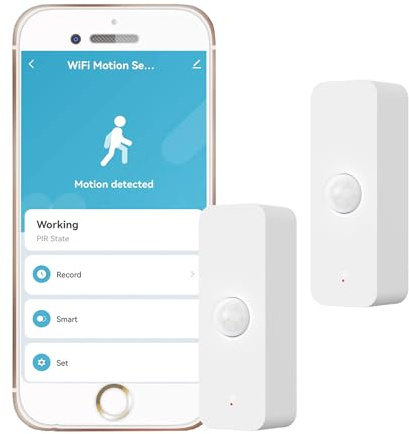 WiFi PIR Motion Sensor: Smart Indoor Motion Detector with App Notification Alerts & Records, Battery Included, Infrared Movement Detector for Remote Monitor and Home Automation (2-Pack)