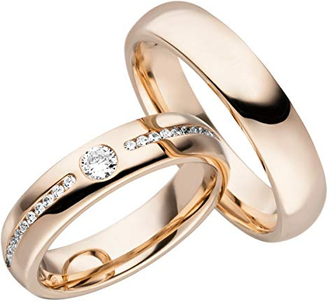 JC Trauringe Silber 925 Paarpreis Eheringe Rotgold Plattiert I Verlobungsringe breit 5 mm I Partnerringe mit Gravur in edler Schatulle I 2 Hochzeitsringe Herrenring & Damenring mit Steinen LC106-P