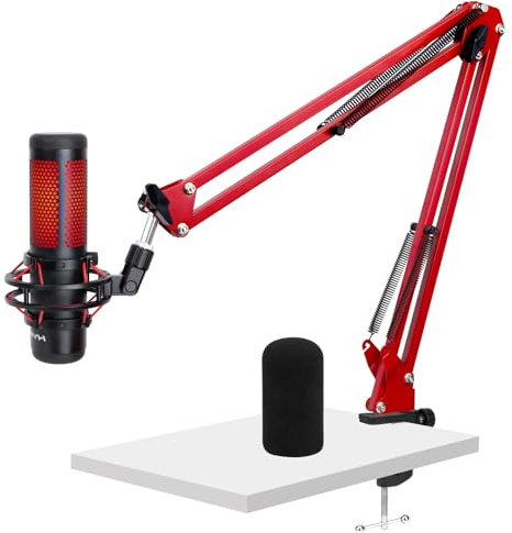 Für HyperX Quadcast Galgenarm – Verbesserter Mikrofonarm mit Reduzierung von Windgeräuschen Mikrofon-Schaumstoffabdeckung, roter Galgenarm für Hyperx Quadcast, 0,95 cm auf 1,6 cm Adapter, kompatibel