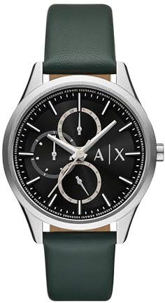A|X Armani Exchange Multifunction Watch for Men with Leather or Stainless Steel Band, Silver/Green, Dante