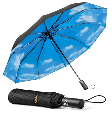 TechRise Regenschirm Taschenschirm Sturmfest Groß -10 Rippen Windsicherer Sturm Taschenschirm Schirm, automatisch kompakt mit einem Knopf Öffnen und Schließen automatisch