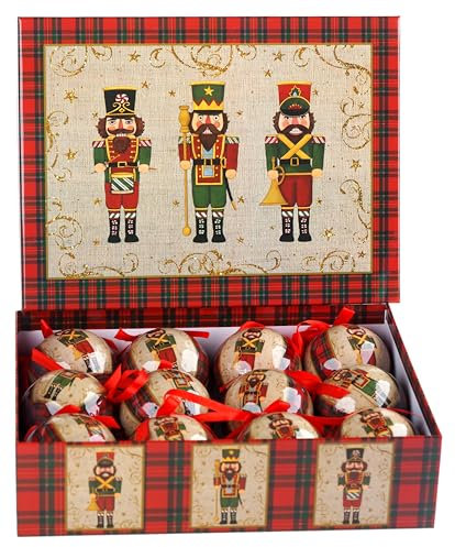 Christmas Nutcracker Baubles In Gift Box - Tree Decorations - Set of 12