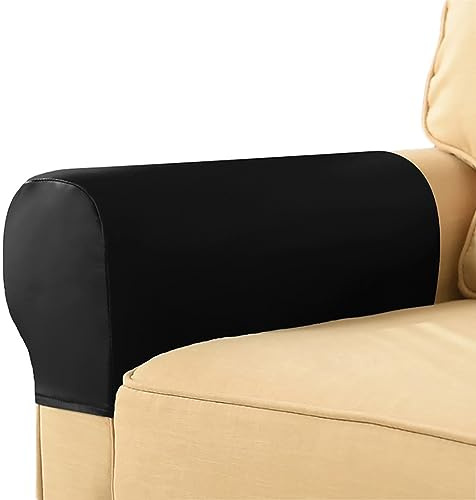 LINGXIYA Lot de 2 housses d'accoudoir de canapé, épaisses et imperméables en cuir synthétique pour chaises/canapés, housses extensibles pour la protection de meubles, noir