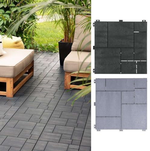 Nicoman 10 PCs Decking Tile 30x30cm Cosmopolitan Patio, Terrace, Grey Hot Tub Deck Tiles, Interlocking Decking Tiles, Recycled Tyre, Cosmo Composite, Outdoor