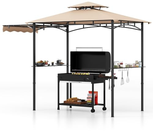 Tangkula 11x5 FT BBQ Grill Gazebo w/Side Awning & 2-Tier Vented Canopy