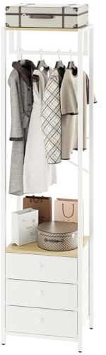 YMYNY Perchero con cajón no tejido, organizador de armario independiente alto, vestidor alto de pie para dormitorio, sala de estar, entrada, 39×29×179CM color madera y blanco HGR001R