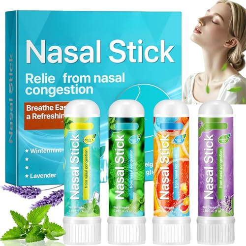 4PCS Nasal Stick for Adults,Instant Relief Nasal Stick Cleansing Lung,Na/tural Refreshing Nasal Inh/aler Stick,Pocket-Size Breath Rel/ief Nose Stick,Portable Nasal Congestion Inh/aler for Refreshing