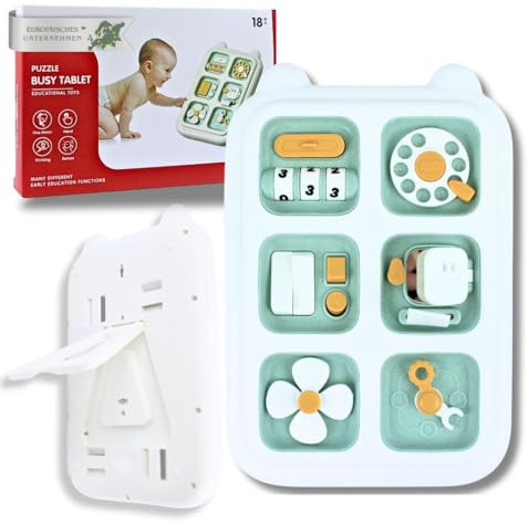 HELLO HIPPO® Busy Board Montessori 1-3 Anni – Tavoletta Sensoriale 22x15 cm con Cassetto, Interruttore, Telefono & Orologio | Gioco Educativo Bambini per Motricità Fine