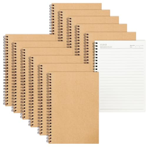 ReePlan set med 12 spiralblock A5-linjerade, 21 x 14 cm, 120 sidor collegeblock för skola, kontor, studier och anteckningar
