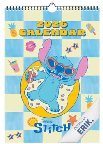 Grupo Erik Calendario 2026 pared grande Stitch - Almanaque pared 2026 : Planificador mensual A3 : Con Ilustraciones a todo Color, espacio para Anotar y Fácil de colgar