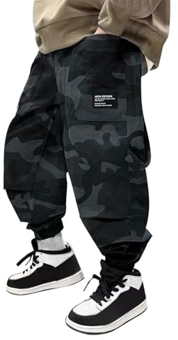 Mjjsk Pantaloni Cargo per Ragazzi con Vita Elasticizzata, Pantaloni da Jogging Camouflage per Bambini, Pantaloni Casual Eleganti per Scuola, Pantaloni da Jogging per Bambini, Pantaloni da