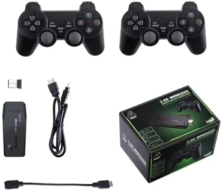 Console de Jeu rétro sans Fil, Nouvelle Version 2025, dongle HDMI 4K, 9 émulateurs intégrés, Plus de 20 000 Jeux préinstallés, livrée avec 2 manettes Noires. (64G+Two Wireless Controllers+23000Game)