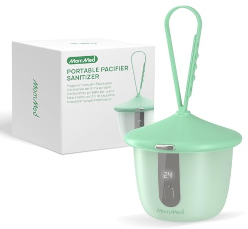 MOMMED Portable Dummy Steriliser, UV-C Dummy Steriliser Case with 6 LED, Baby Dummy Cleaner Box, 1-Minute Fast Sterilising, USB-C Rechargeable Travel Dummy Holder with Smart Display, Green