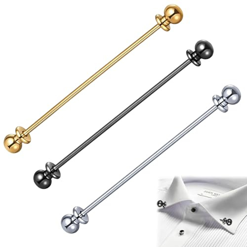 Tie Pins for Men, Tie Clip for Formal Events, Three Piece Set of Shirt Clips to Tighten Shirt, Tie Clip and Lapel Pins for Business Professionals and Wedding Attendees, 6.5cm (Silver, Golden, Dark Gre