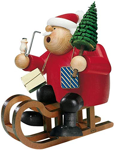 KWO Smoking Man Figurine, Father Christmas on Sledge, 18 cm, Wood, Multicolour, One Size