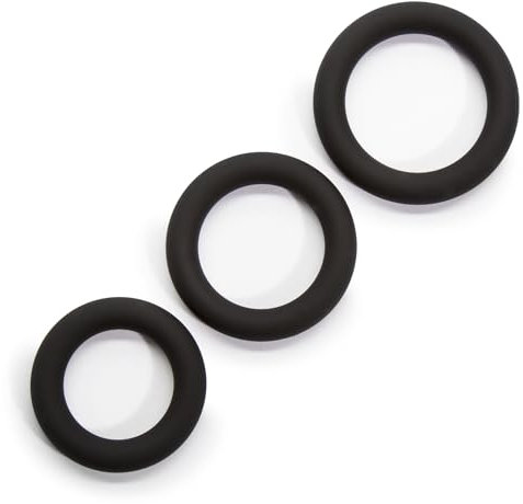 Lovehoney Get Hard Triple Cock Ring Set - Extra Thick Silicone Pleasure Set - 3 Sizes - Cock and Ball Rings for Men - Waterproof - Reusable - Black