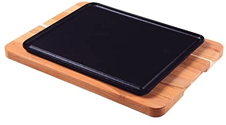 Tramontina Fuente de Hierro Fundido con Bandeja Madera Teca - 35 x 25 cm, Churrasco Essencial
