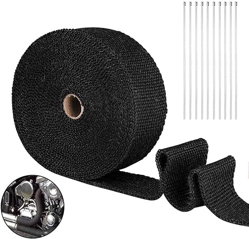 Heat Tape Fibreglass 10 m Exhaust Tape + Cable Tie for Manifold Car Motorcycle Thermal Band Manifold Tape