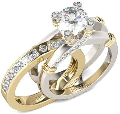 Jeulia Femme Bagues Ensemble en Argent Sterling Solitaire Anneau Plaqué Or Rose 18k Bagues Interchangeable pour Anniversaire Mariage Engagement (plaqué or, 67（21.4）)