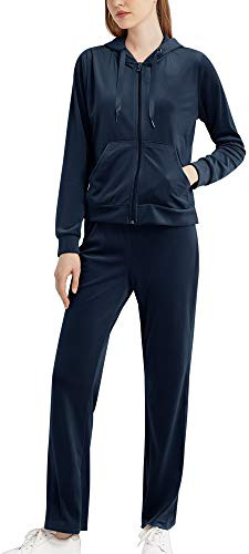 MessBebe Chándales de Mujer, Traje Deportivo de Terciopelo, Conjunto de Sudadera con Capucha, Trajes Deportivos de Gimnasia, Jogging, Chándal Deportivo para Mujer 2 Piezas
