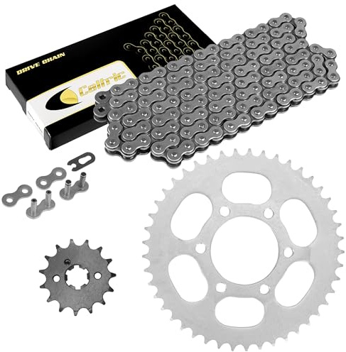 Caltric Drive Chain and Sprockets Kit Compatible With Yamaha TT-R125 TTR125E 2002 2003 2004 2005-2010