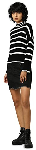 Only Felpa da Donna ONLIBI L/S HIGNECK CC Knt Maglione, Nero/Righe:W. Whitecap Gray Melange, XS