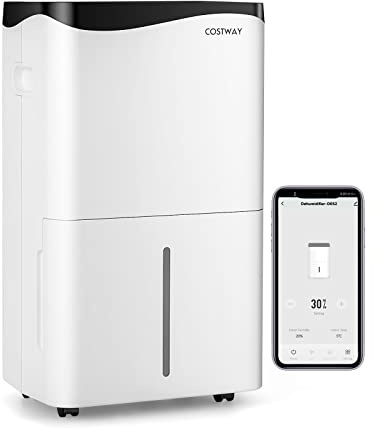 COSTWAY 50L/Tag Bautrockner, 4 Modi, Smart Luftentfeuchter mit 24H Timer & Ventilator & Schlafmodus, 5L Wassertank & Ablaufschlauch, LED-Anzige, Raumgröße ca. 250m³ (100m²)