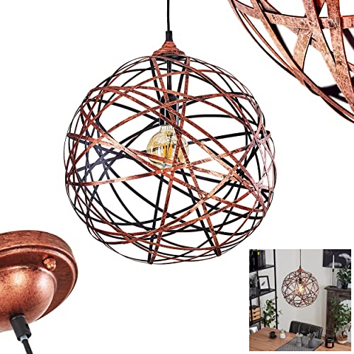 Pendelleuchte Kefikon, moderne Hängelampe aus Metall in Kupferfarben, Pendellampe mit Schirm in Gitter-Optik und Lichteffekt, Ø 38 cm, Höhe bis max. 162,5 cm, 1-flammig, 1 x E27, ohne Leuchtmittel