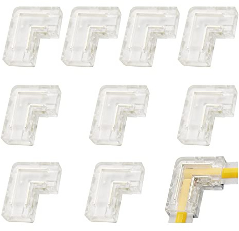 Biantie La L Shape 8mm 2-Pin COB LED Strip Connectors Right Angle Corner Clips Solderless Adapter Terminal Extension for 12v 24v Single Color LED Strip Lights