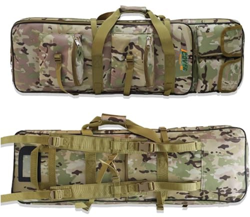 iCover Camo Tactical Rifle Case Carry Bag 1.17m Soft Padded Nylon Fabric with 3 Compartments, 6 Multi-Size Pockets, Backpack & Hand Carry Straps, 2 Year Warranty