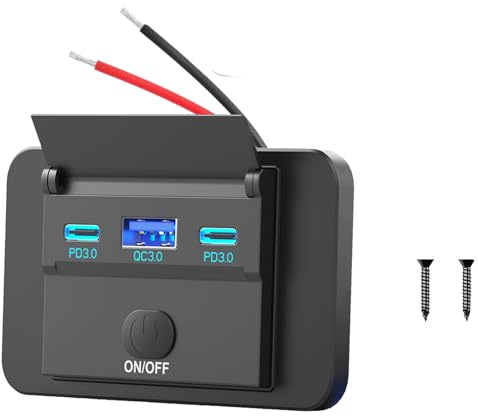 78 W 12 V USB-uttag ytmonterad lätt dubbel PD 30 W och QC 3,0 18 W bil USB-port, 12 volt U-S-B cigarettändare ersättningsladdare panel med knappbrytare för buss sjöfart motorcykel