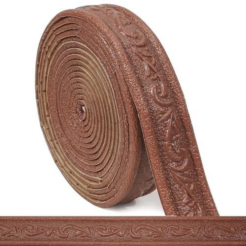 WAPANE Borde de Pared 3D autoadhesivo de 4 cm x 4,6 m, Moldura de Patrón para Despegar y Pegar Frisos de Papel Pintado, Base de Pared Flexible Borde de Espejo Líneas de Pared, Café, 2 Piezas