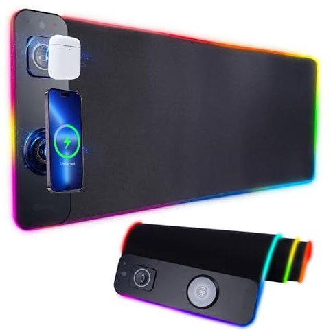 H.May 3 i 1 trådlös laddning RGB Gaming Mouse PAD, 15W 10 ljuslägen, 800 * 300 * 4mm LED-musmatta, skrivbordsmatta för Ql trådlösa standardtelefoner/mus/klockor