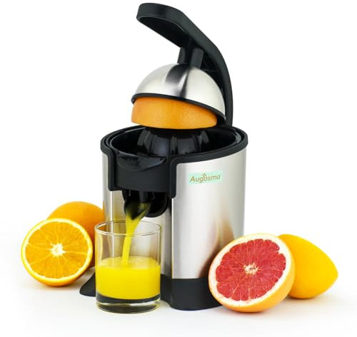 Augosma Presse-agrumes électrique de haute qualité, adapté aux oranges, citrons et pamplemousses, acier inoxydable brossé, facile à nettoyer et à utiliser (noir+argent)