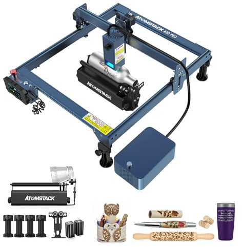 ATOMSTACK A-20 PRO - Macchina per incisione laser 120 W con rullo rotante R3 PRO e kit Air Assist, 20 W di potenza laser, incisione laser per legno, metallo, acrilico, Win/Mac/app per cellulare