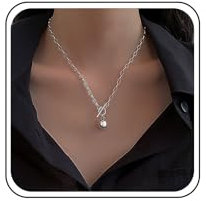 TseenYi Collier Ras Du Cou Argenté À Fermoir - Pendentif Boule, Chunky Chaîne, Trombone, Vintage Épais