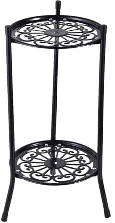 Supporto per Piante Alto in Metallo - Supporto per Piante da Esterno a 2 Livelli Supporti per Piante da Esterno in Ferro Battuto Espositore ad Angolo Resistente, Portavasi da Fiori Scaffale Portafiori