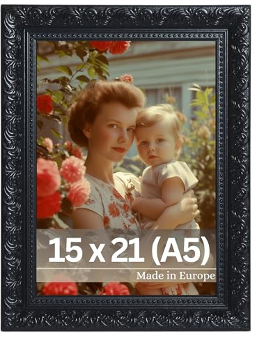 VictoR Vintage bildram Rubens i 15 x 21 cm (A5) svart – list: 30 x 20 mm – äkta glas – fotoram barock – antik – bildram 15 x 21 svart – fotoram A5 vintage