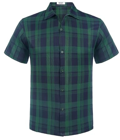 COOFANDY Camicia Uomo Maniche Corte Camicie Estive Regular Fit Camicie Quadri Flanella Camicia da Lavoro